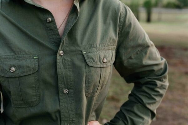 Bamboo Dundee, a beautifully light and breathable Bamboo and cotton shirt, with two pockets, available from Bamboo Creations Victoria