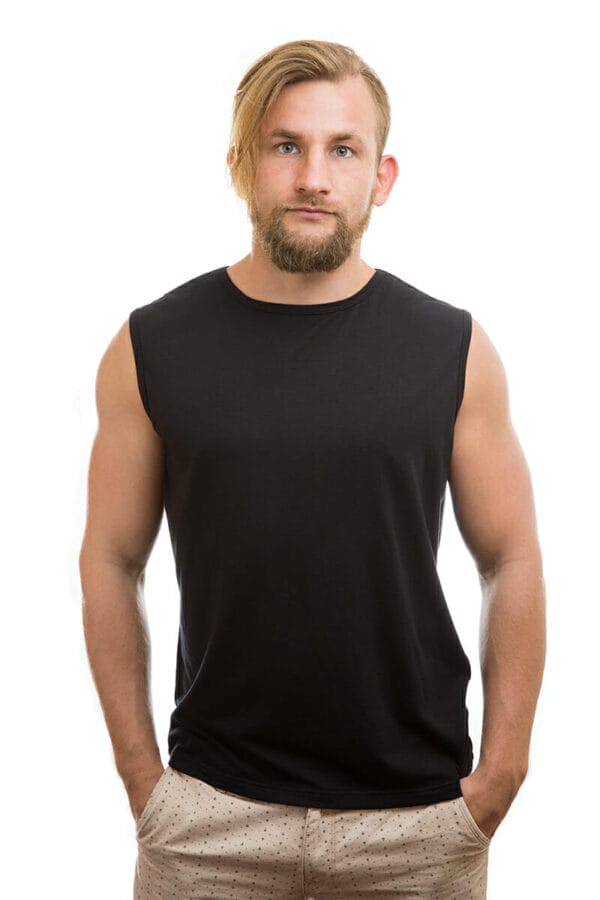 This is a photograph of Bamboo Clothing, a Men's Singlet available from Bamboo Creations Victoria