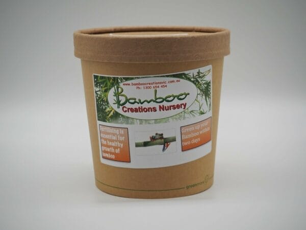 Specialist bamboo fertilisers - medium 453g nitrogen, in an eco-friendly, compostable container, with lid.